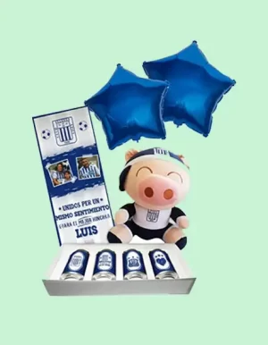 ramo de 4 cervezas con peluche y globos en SJL