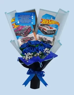 ramo de hot wheels con rosas eternas en SJL azules