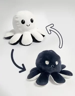 pulpo reversible azul oscuro y blanco 15 cm