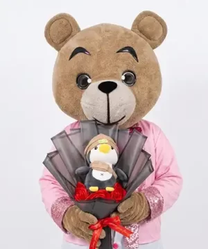 Osito con Ramo de 3 Rosas Eternas + peluche